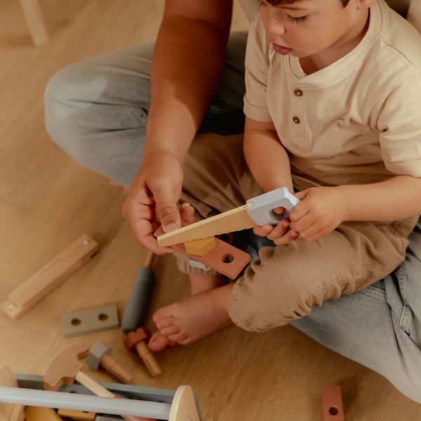 Mini Cassetta degli Attrezzi Little Dutch – Gioco creativo in legno per piccoli costruttori