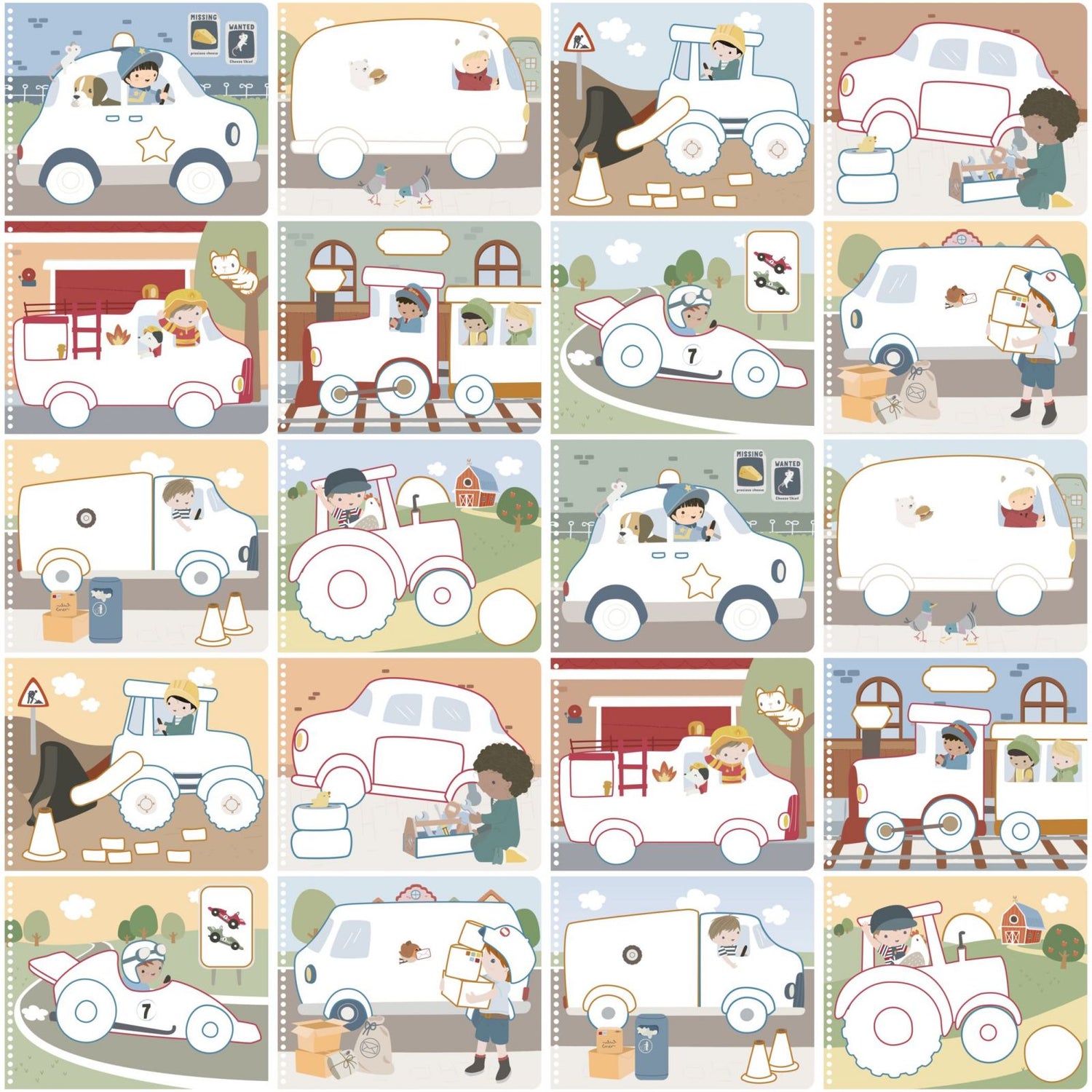 Libro da Colorare Magico Jim's Vehicles Little Dutch