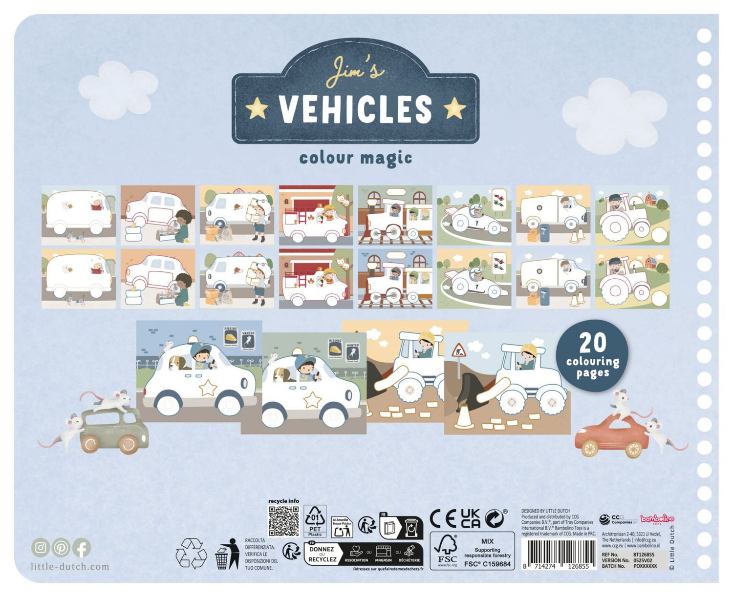 Libro da Colorare Magico Jim's Vehicles Little Dutch