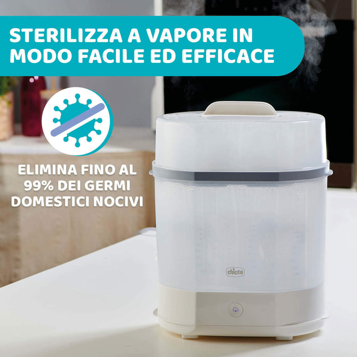 Sterilizzatore a Vapore Chicco | Sterilizzatore Elettrico per Biberon, Tettarelle e Accessori Neonato