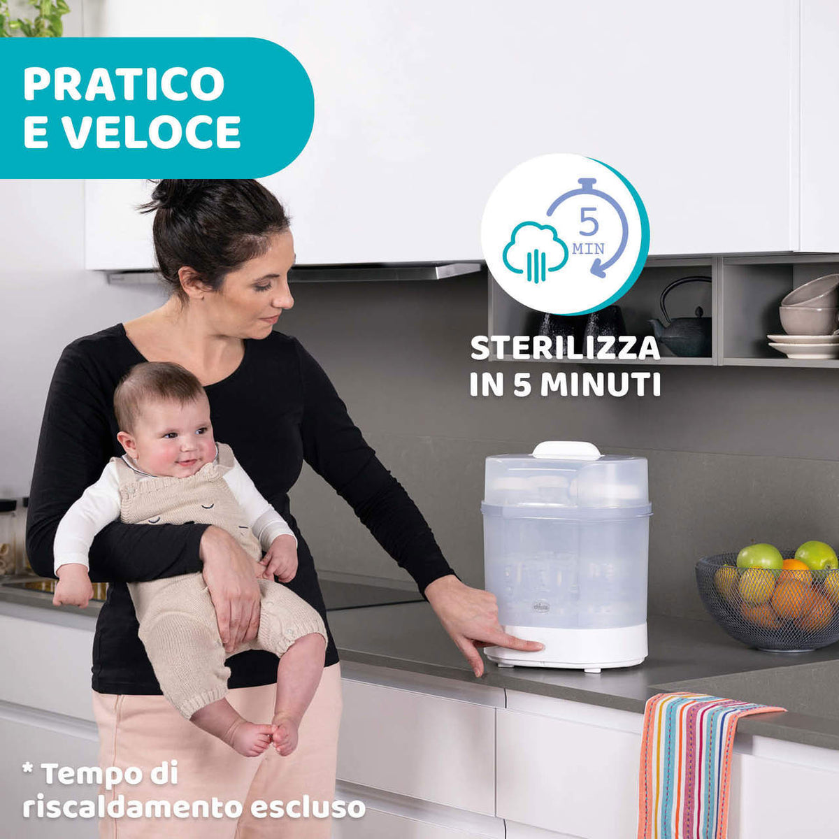 Sterilizzatore a Vapore Chicco | Sterilizzatore Elettrico per Biberon, Tettarelle e Accessori Neonato