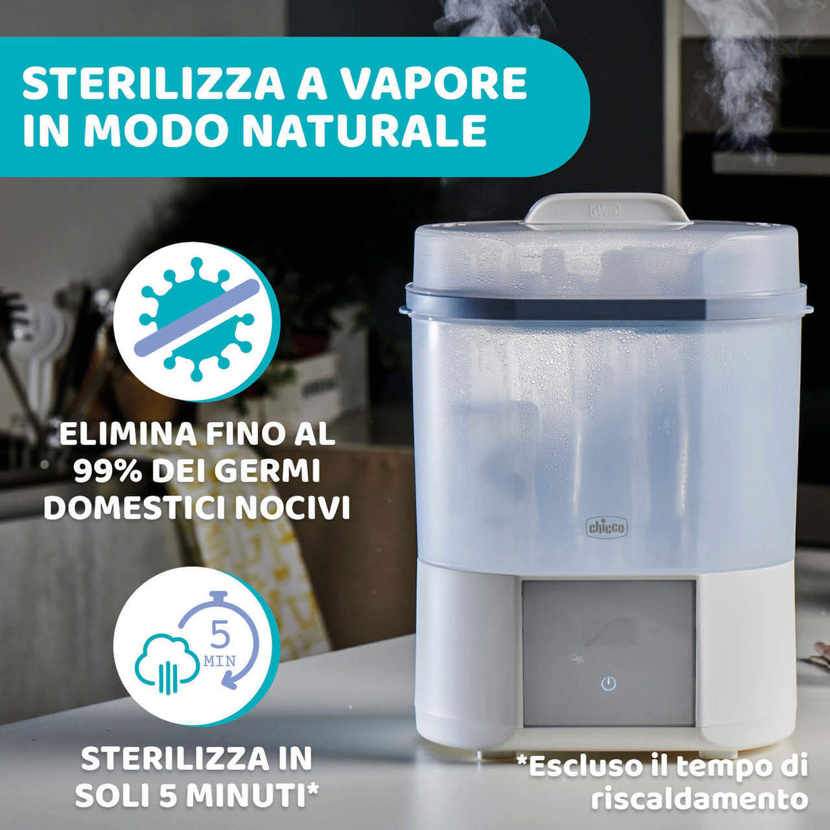 Sterilizzatore con Asciugatura Chicco | Sterilizzatore Elettrico per Biberon e Accessori Neonato