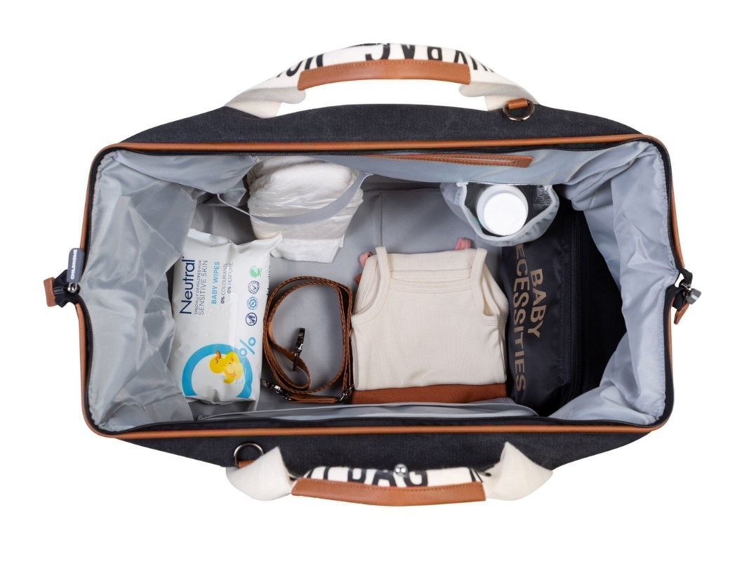 Borsa Mommy Bag Childhome Tela Black | Borsa Maternità Capiente in Canvas Nero per Parto e Cambio Neonato