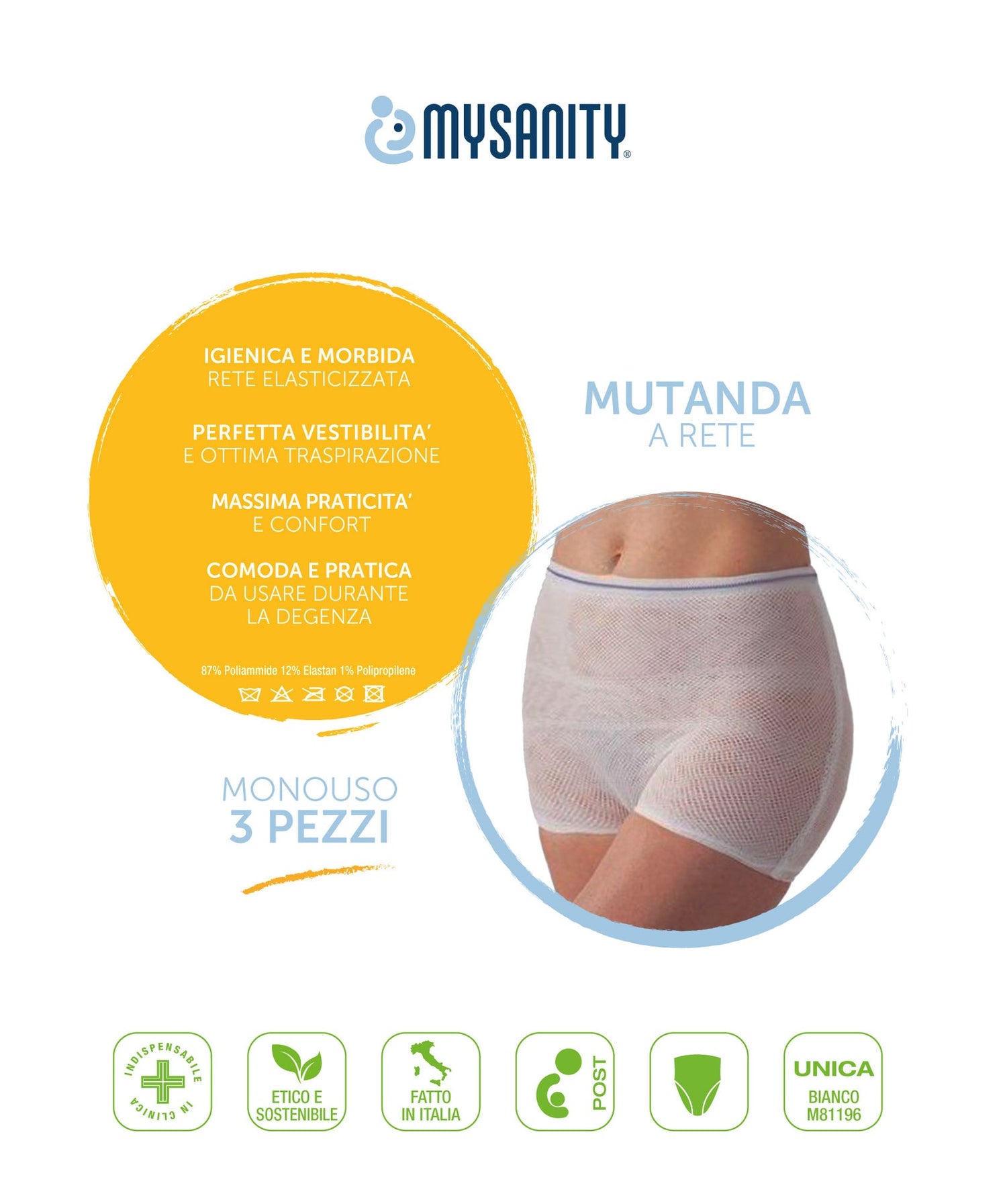 MySanity Mutanda a Rete Monouso – 3 Pezzi Taglia Unica | Comfort e Igiene nel Post-Parto