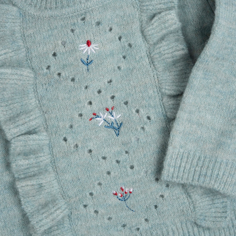 Maglioncino Bimba Chicco Maniche Lunghe con Ricami Floreali e Volant | Per outfit romantici