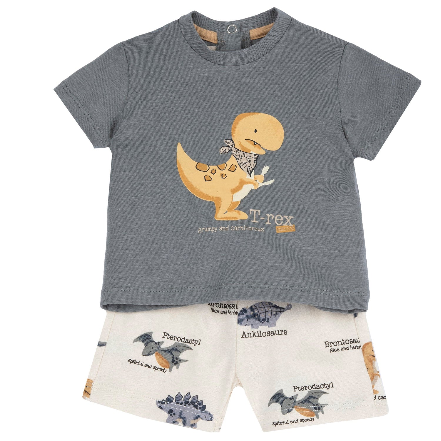 Completo Chicco t-shirt e pantaloni corti stampa all-over dinosauri | Completo fresco ed estivo