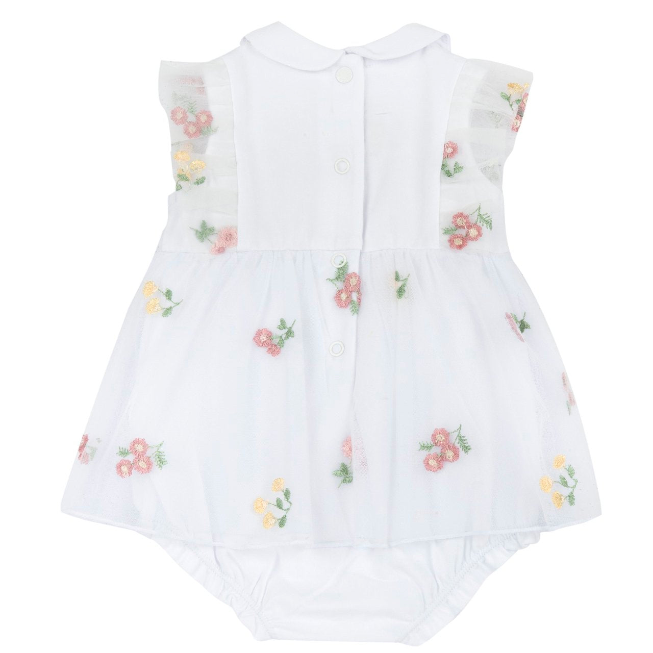 Pagliaccetto Effetto Vestito in Cotone Elasticizzato e Tulle Chicco | Tutina Ricamata