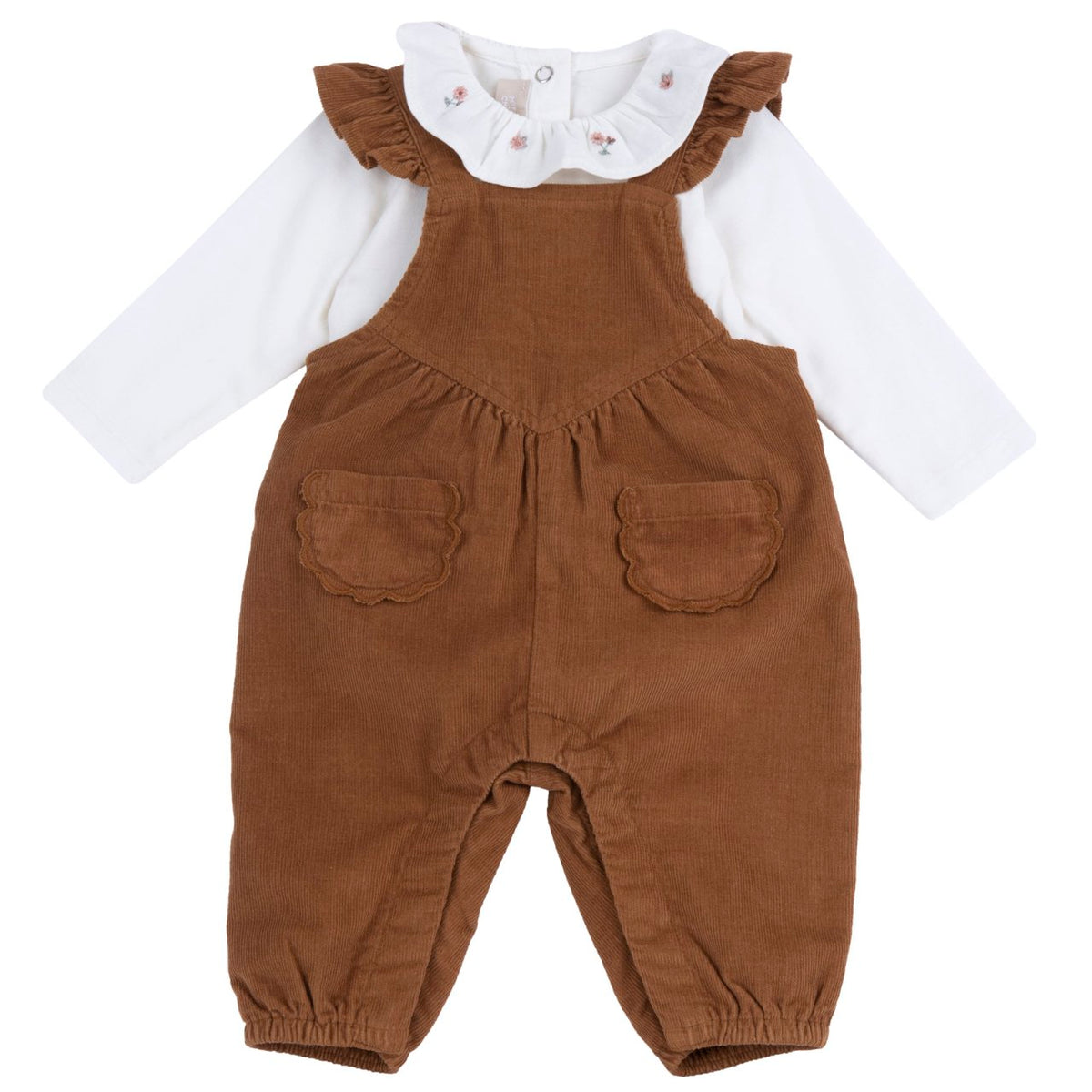 Completo Bimba Chicco Body con Salopette Lunga in Velluto Marrone A/I 2026-27