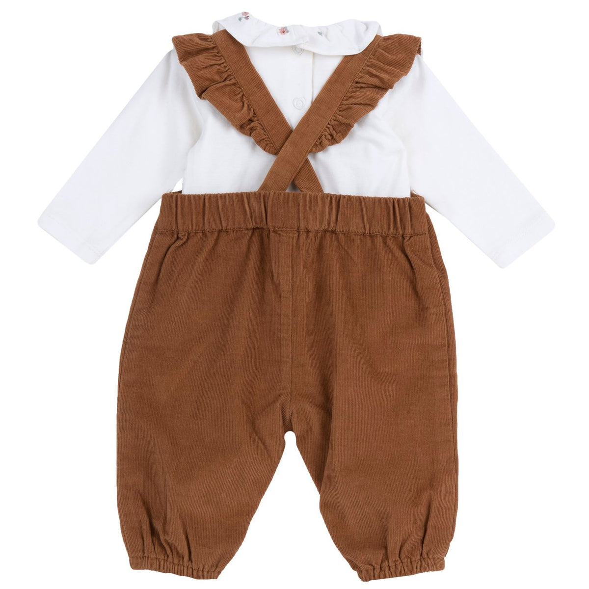 Completo Bimba Chicco Body con Salopette Lunga in Velluto Marrone A/I 2026-27