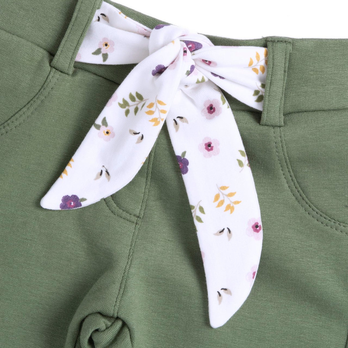 Pantaloni Lunghi Verdi con Fusciacca a Fiorellini Chicco A/I 2026-27 | Un tocco floreale per gli outfit