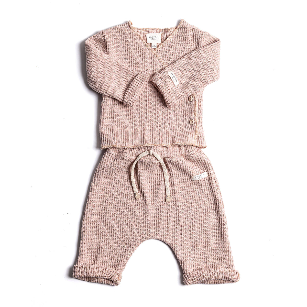 Twinset con Apertura Incrociata Bamboom Pink 012 | Completo Neonato Due Pezzi per il Corredino Nascita