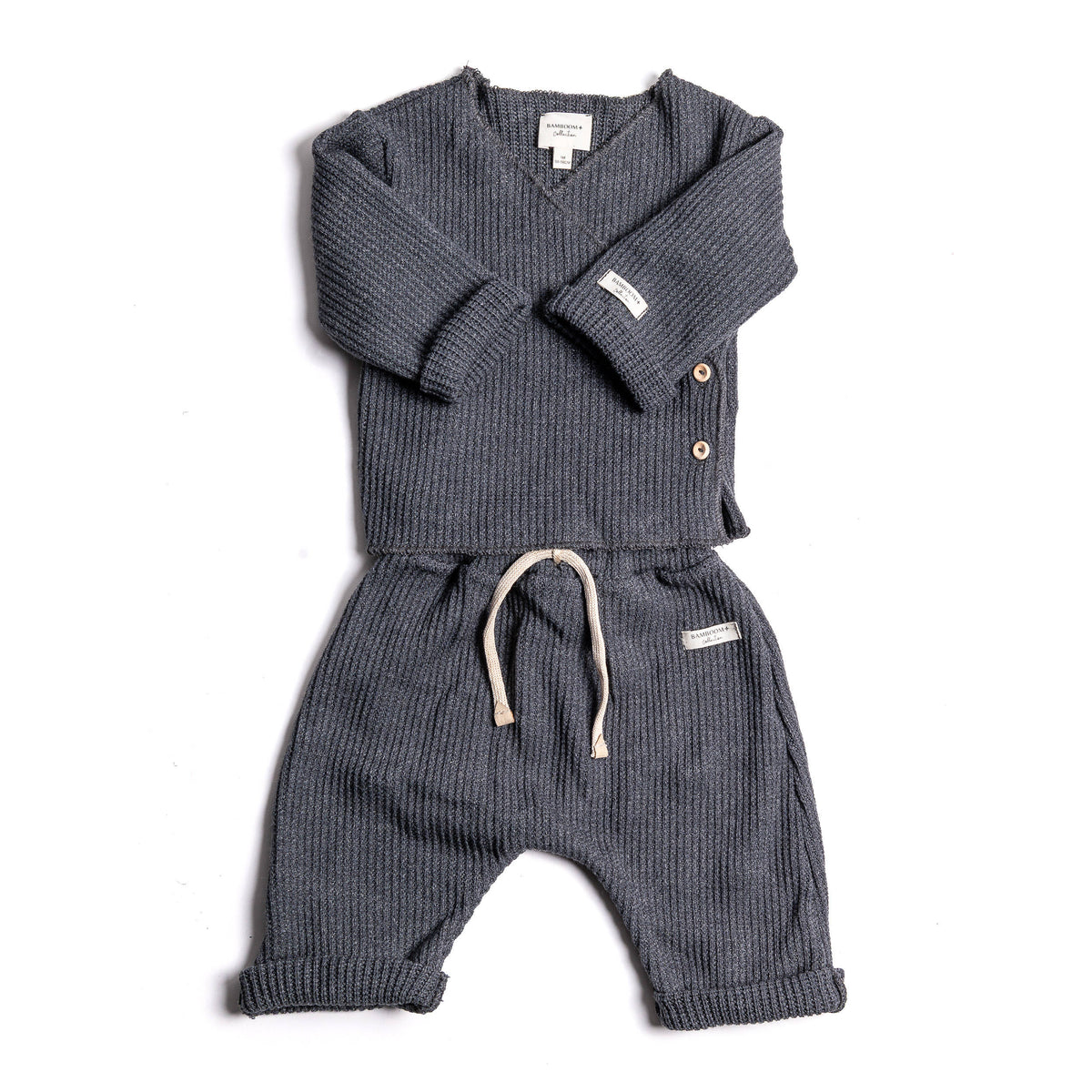 Twinset con Apertura Incrociata Bamboom Blu 07 | Completo Neonato Due Pezzi per il Corredino Nascita