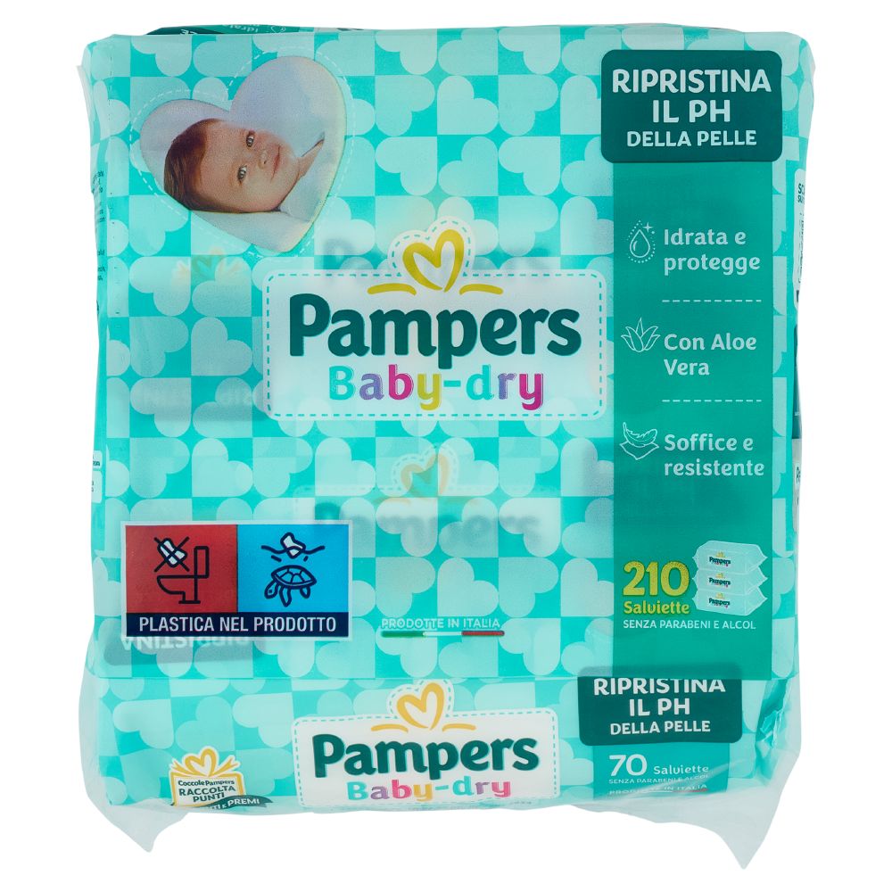 Pampers Baby-Dry Salviette – 210 Pezzi | Detersione Delicata per Cambio e Uso Quotidiano