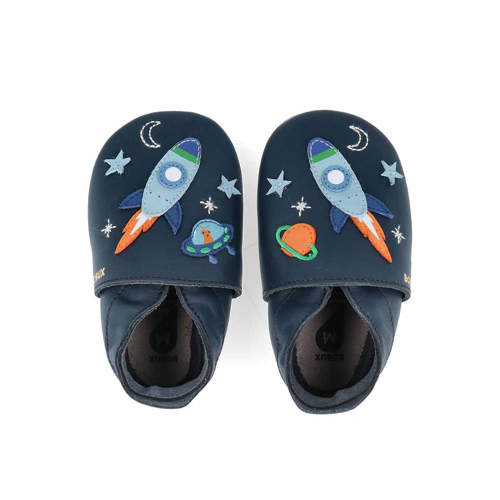 Bobux Soft Sole Cosmic Rocket Navy | Chaussons souples premiers pas