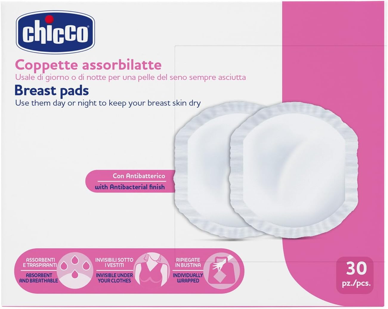 Chicco Coppette Assorbilatte Giorno e Notte – 30 Pezzi | Ultra-Assorbenti, Morbide e Discrete