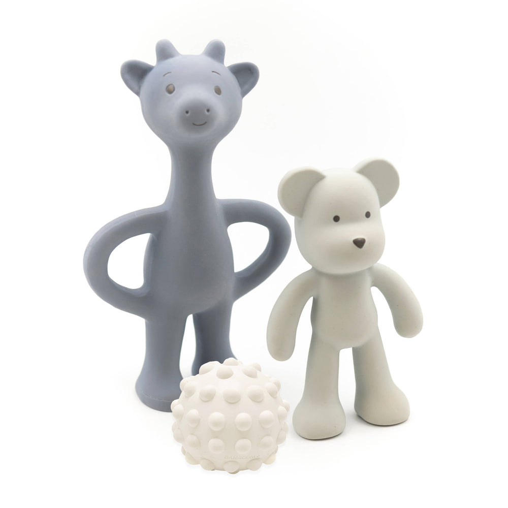Kit Primi Giochi in Gomma Naturale per la Dentizione Bamboom | Set Giochi Sensoriali e Massaggiagengive Neonato