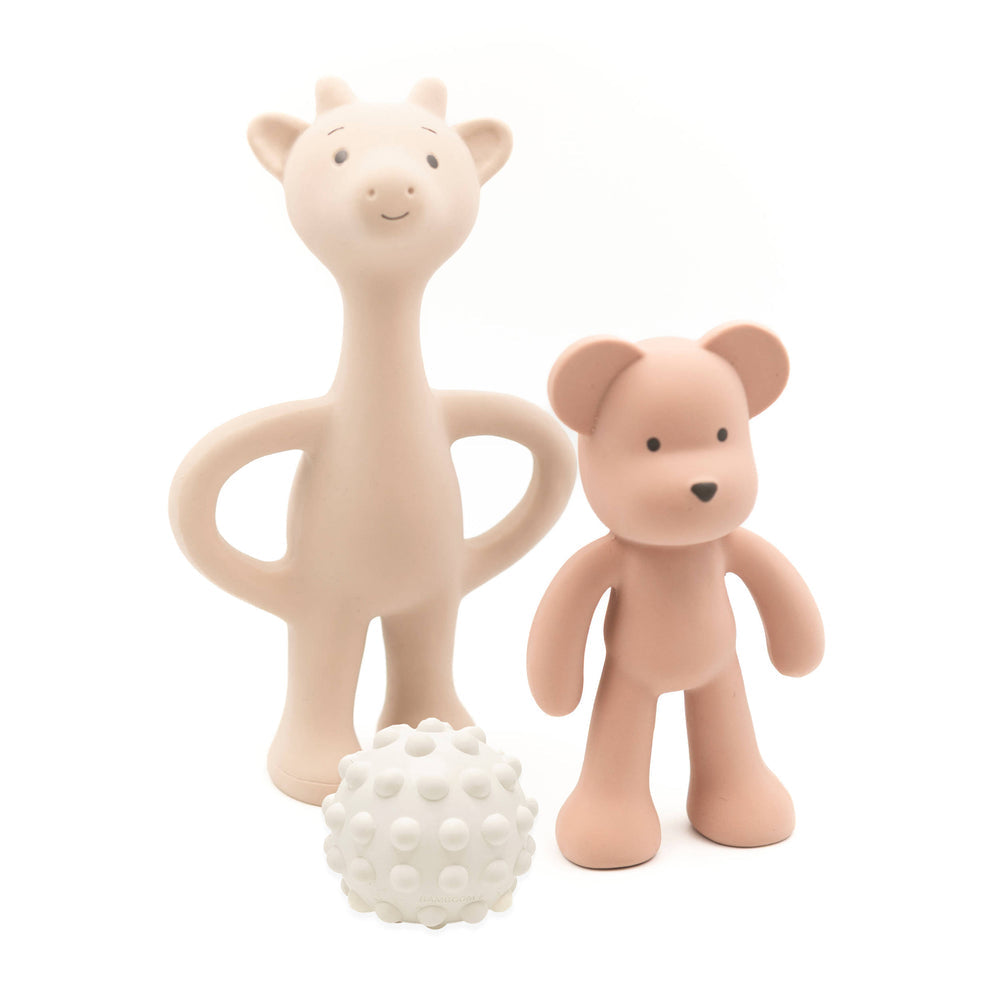Kit Primi Giochi in Gomma Naturale per la Dentizione Bamboom | Set Giochi Sensoriali e Massaggiagengive Neonato