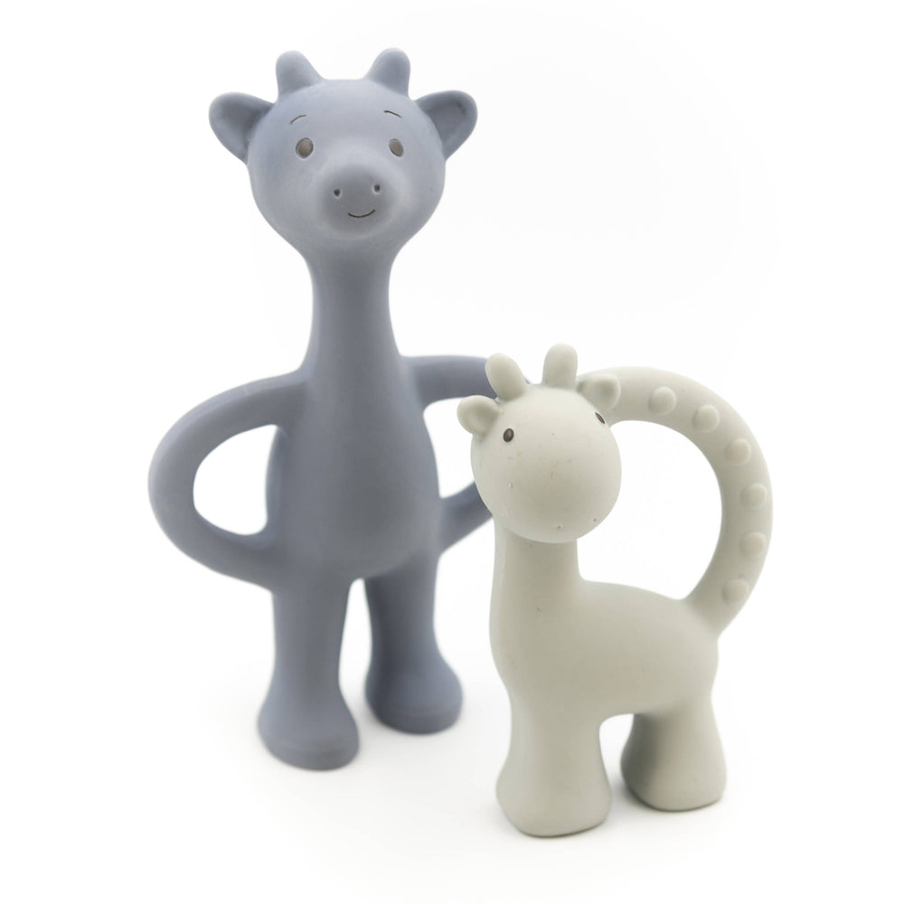 Massaggiagengive Set Coordinato Cerbiatti in Gomma Naturale Bamboom Acqua Blu | Giochi per la Dentizione del Neonato
