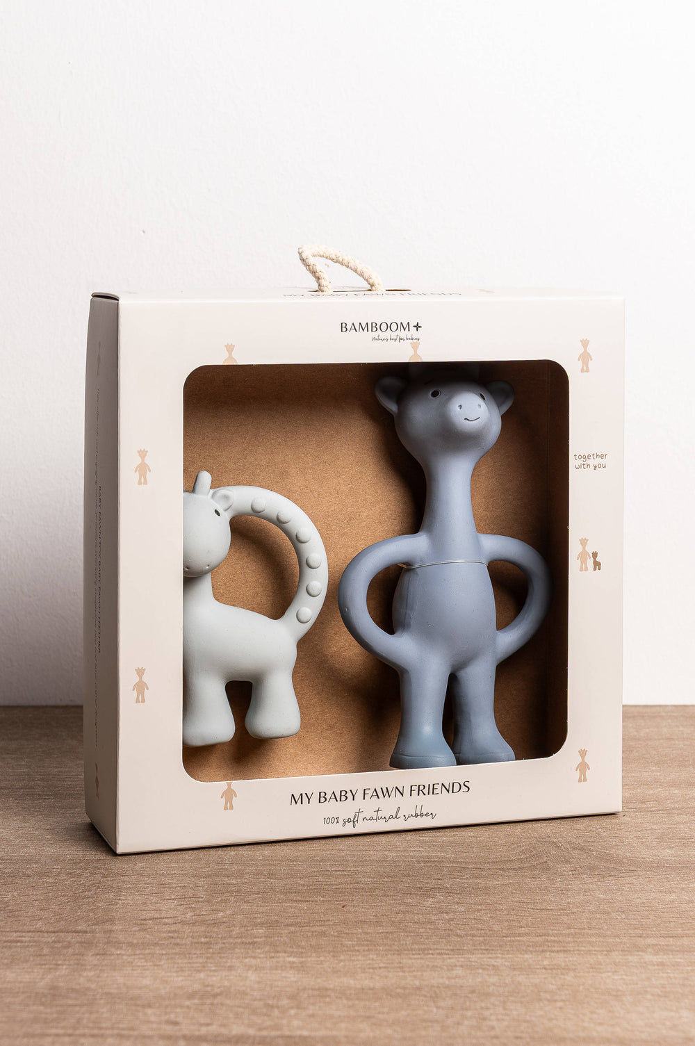 Massaggiagengive Set Coordinato Cerbiatti in Gomma Naturale Bamboom Acqua Blu | Giochi per la Dentizione del Neonato