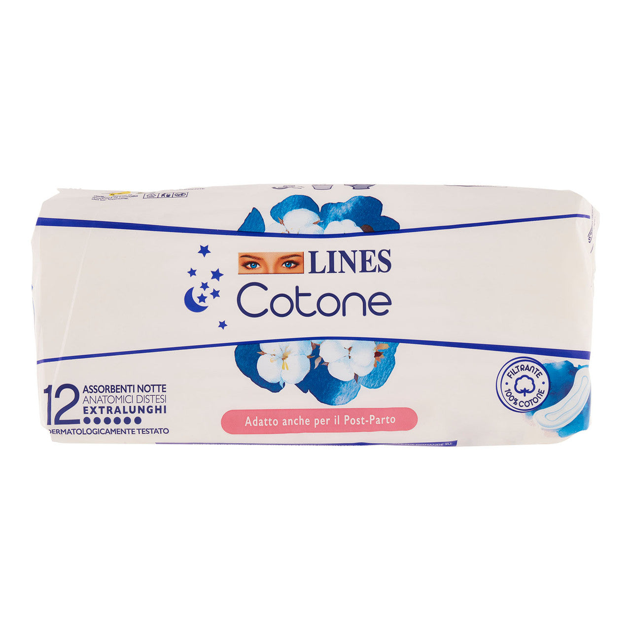 Lines Cotone Assorbenti Notte Anatomici Distesi Extralunghi – 12 Pezzi | Protezione Extra per Notte e Post-Parto