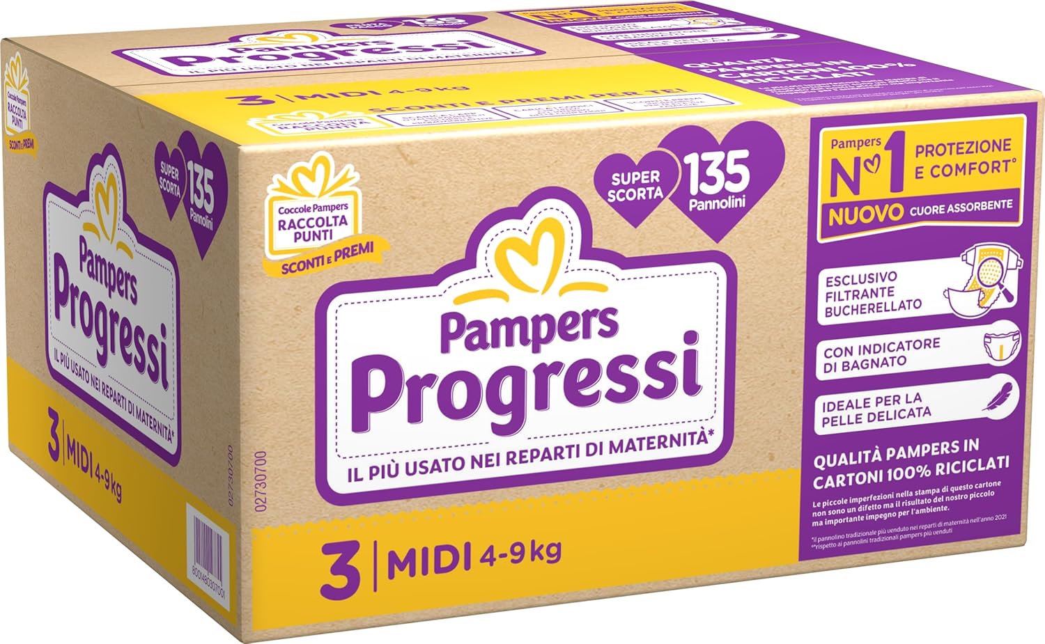 Pampers Progressi Taglia 3 – Scatola da 108 Pannolini | Protezione per i Primi Mesi