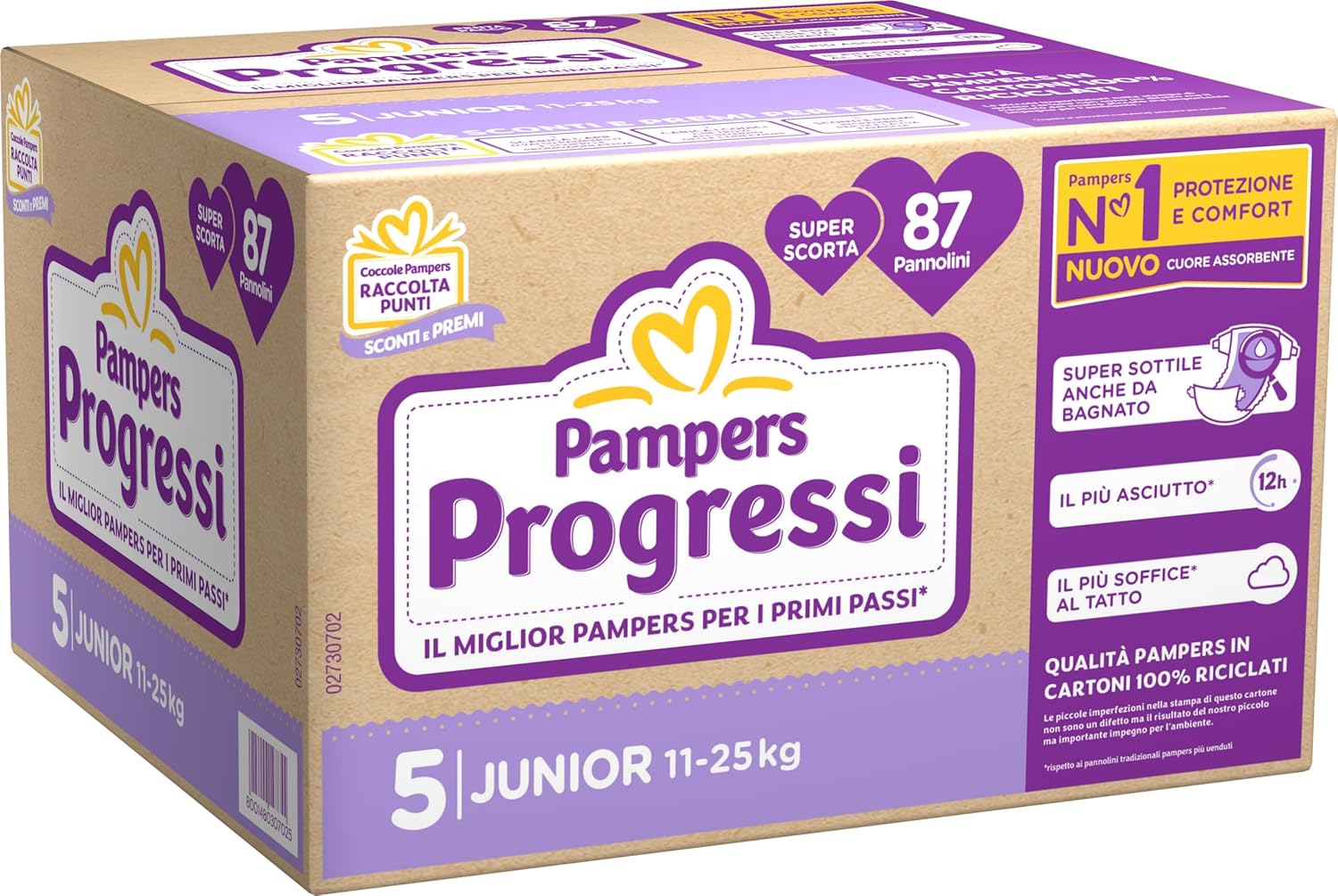 Pampers Progressi Junior Taglia 5 – Pacco Scorta 72 Pannolini | Protezione Sicura per Bimbi in Crescita