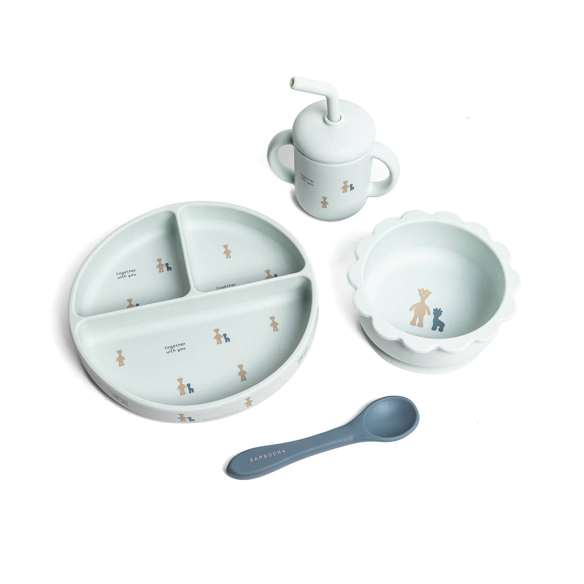 Dinner Set Bamboom Fawn Acqua | Set Pappa Bambino per lo Svezzamento e i Primi Pasti