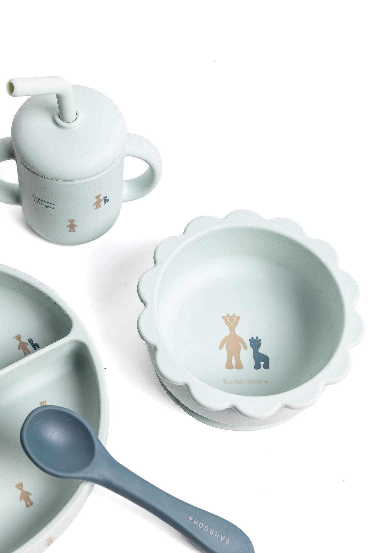 Dinner Set Bamboom Fawn Acqua | Set Pappa Bambino per lo Svezzamento e i Primi Pasti