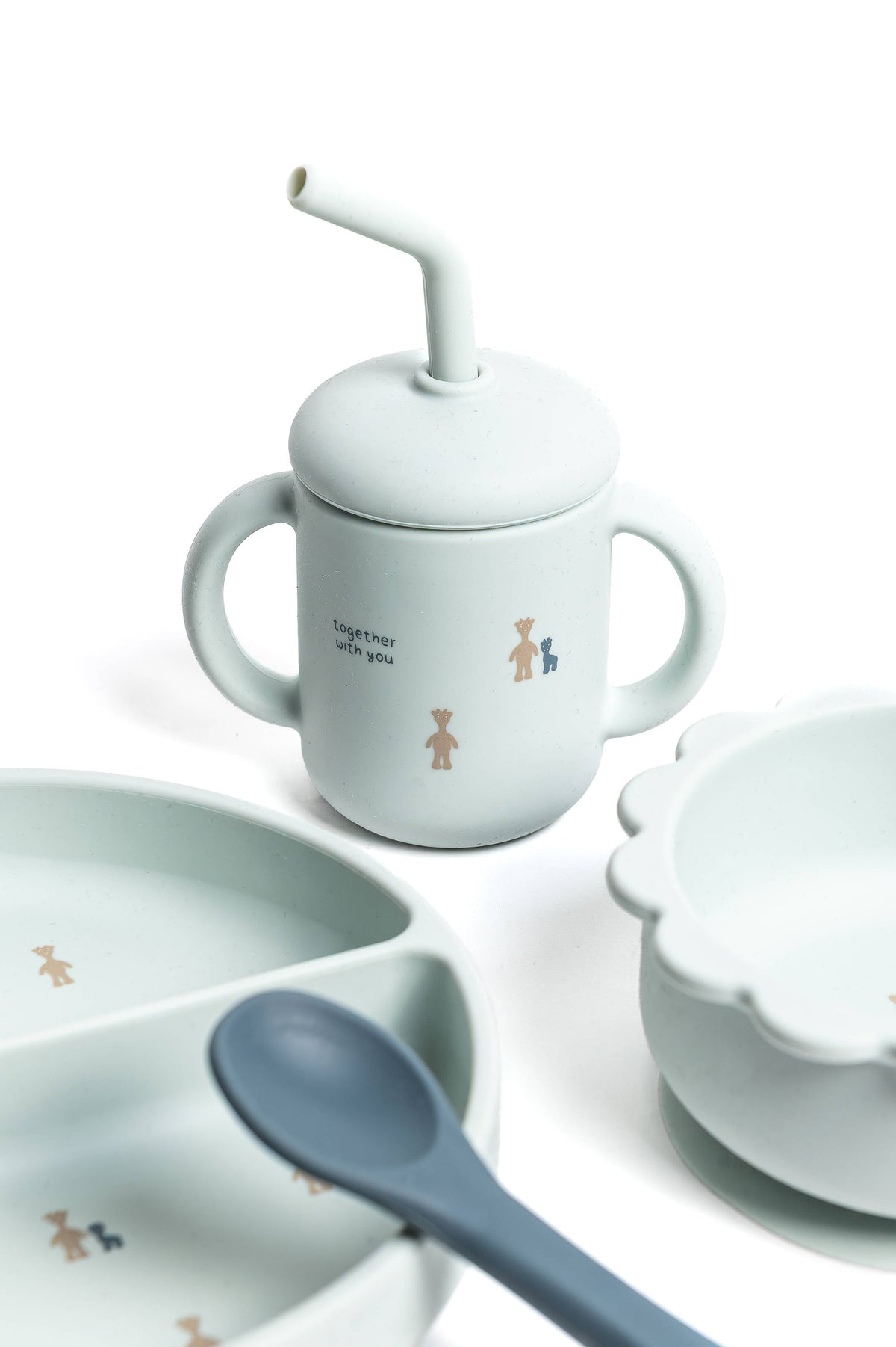 Dinner Set Bamboom Fawn Acqua | Set Pappa Bambino per lo Svezzamento e i Primi Pasti