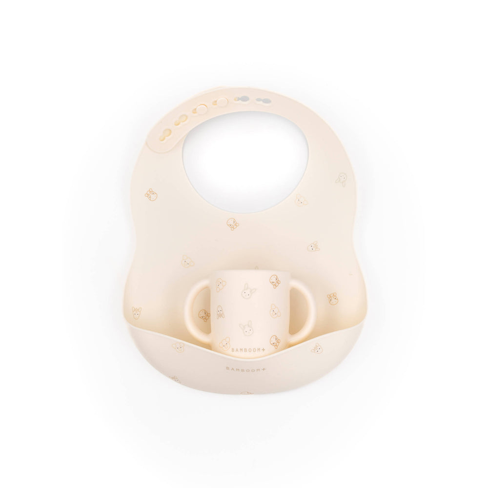 Bavaglino in silicone e tazza Bamboom | Set pratico e intelligente per lo svezzamento