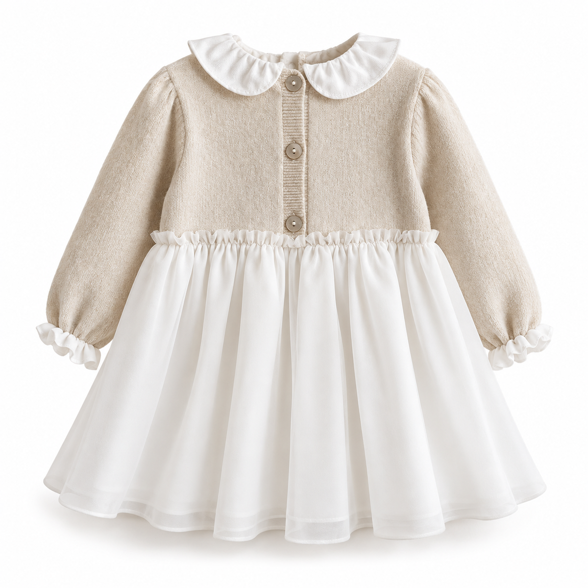 Abitino in Tricot Bianco e Grigio Perla Coccodè Cerimonia | Eleganza delicata per le occasioni più speciali
