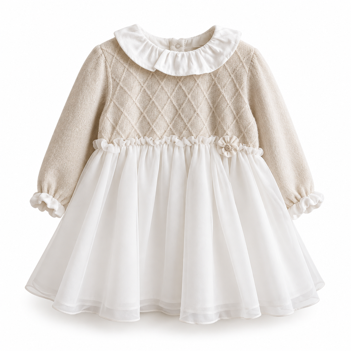 Abitino in Tricot Bianco e Grigio Perla Coccodè Cerimonia | Eleganza delicata per le occasioni più speciali