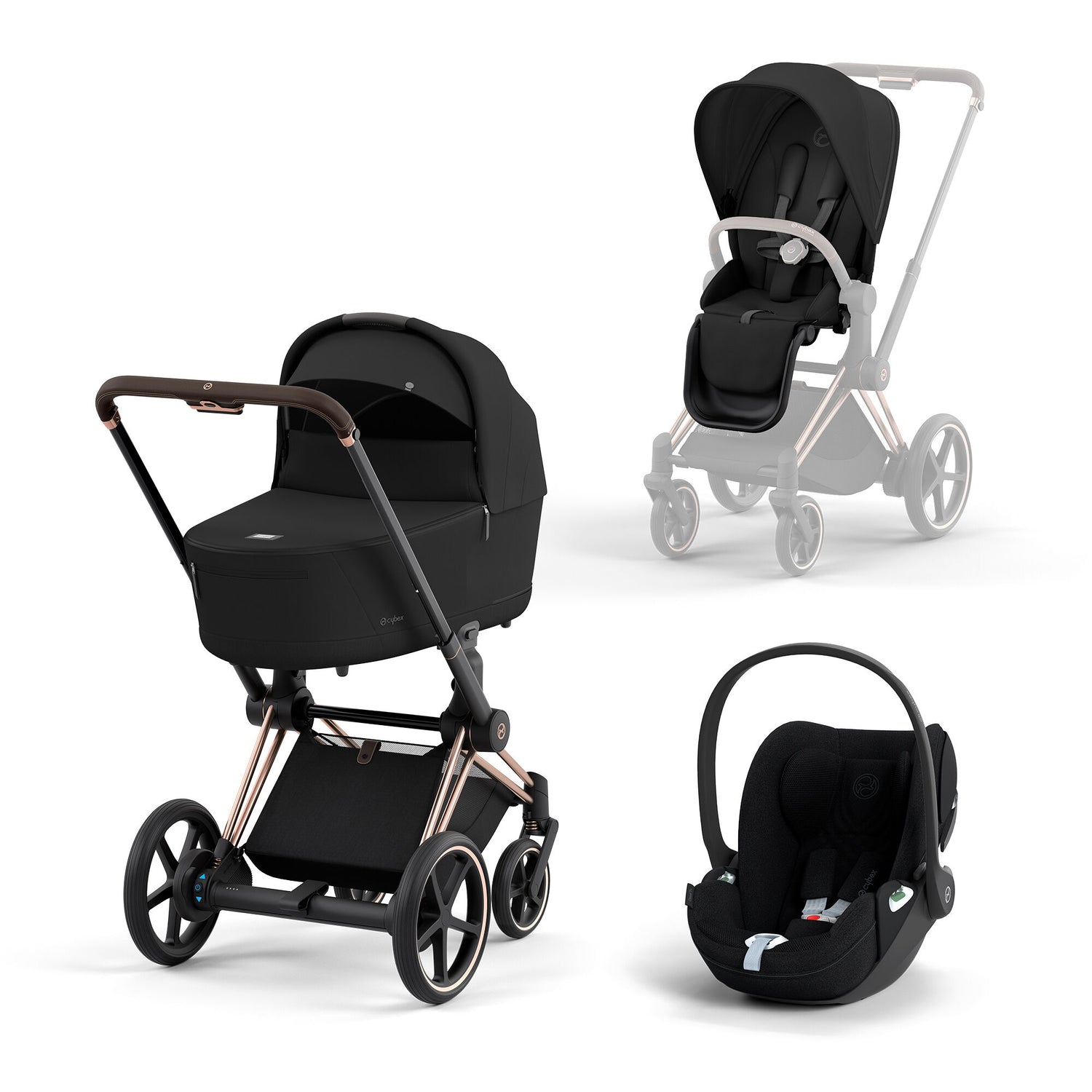 Trio Cybex e-Priam Chrome Black Sepia Black, Cot Lux Sepia Black, Cloud T i-Size Sepia Black Plus