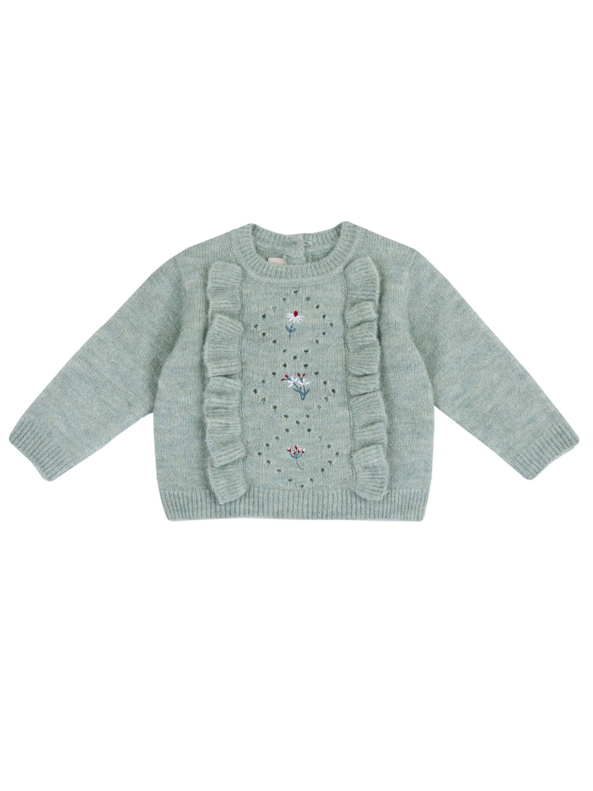 Maglioncino Bimba Chicco Maniche Lunghe con Ricami Floreali e Volant | Per outfit romantici