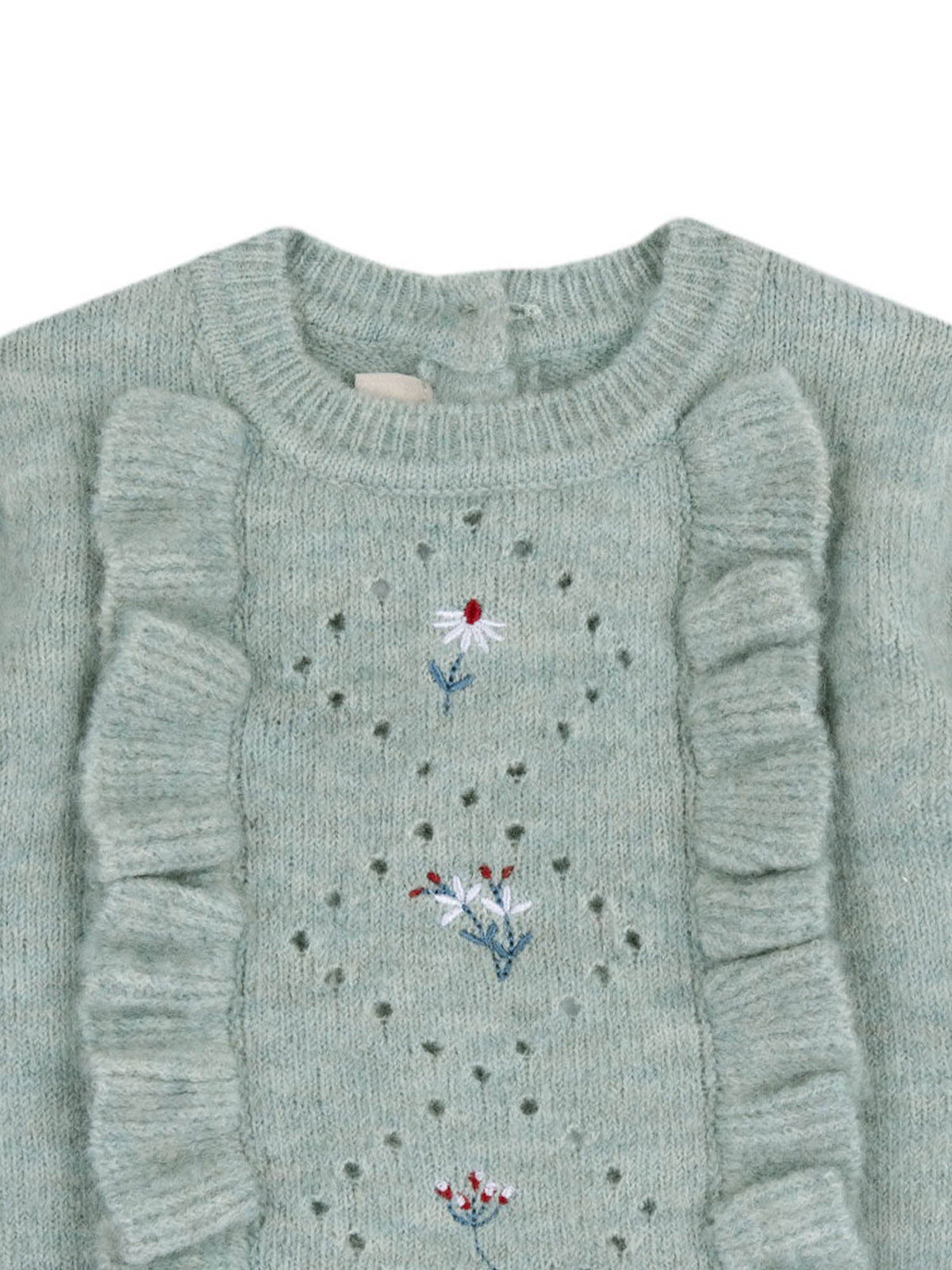 Maglioncino Bimba Chicco Maniche Lunghe con Ricami Floreali e Volant | Per outfit romantici