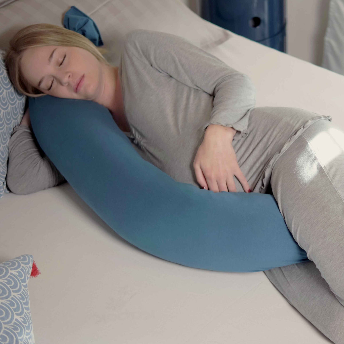 Cuscino Gravidanza e Allattamento Mizu Baby Mirai Ottanio | Cuscino Premaman Multifunzionale per Mamma e Neonato
