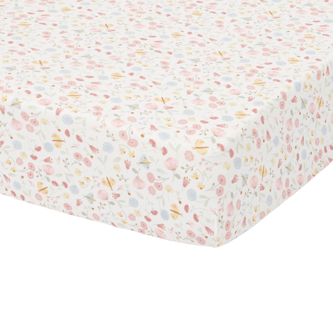 Lenzuolo con Angoli per Lettino 70×140/150 cm Flowers & Butterflies Little Dutch | Fiori e farfalle per una zona nanna dolce e colorata