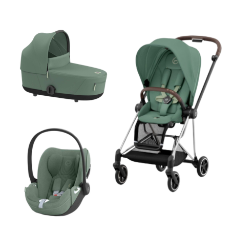 Trio Cybex Mios Chrome Brown Leaf Green, Navicella Mios Lux Carry Cot Leaf Green, Clout T i-Size Leaf Green Plus