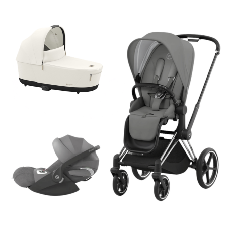 Trio Cybex Priam Matt Black Mirage Grey, Cot Lux Off White, Cloud T i-Size Mirage Grey Plus
