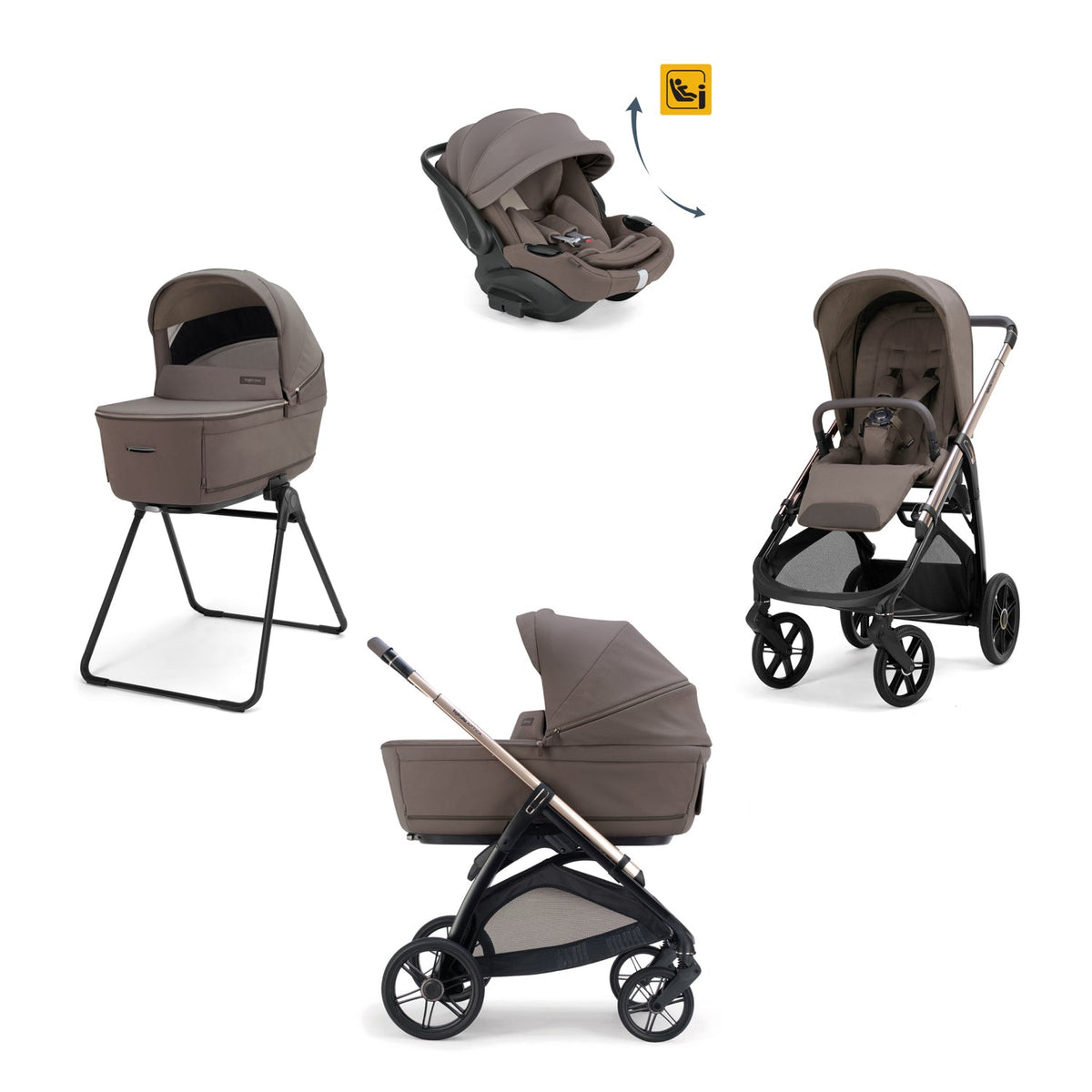Trio Inglesina System Quattro Aptica con Darwin Infant Recline EVO | Passeggino Aptica, Culla Open Up, Seggiolino Auto Reclinabile e Stand Up