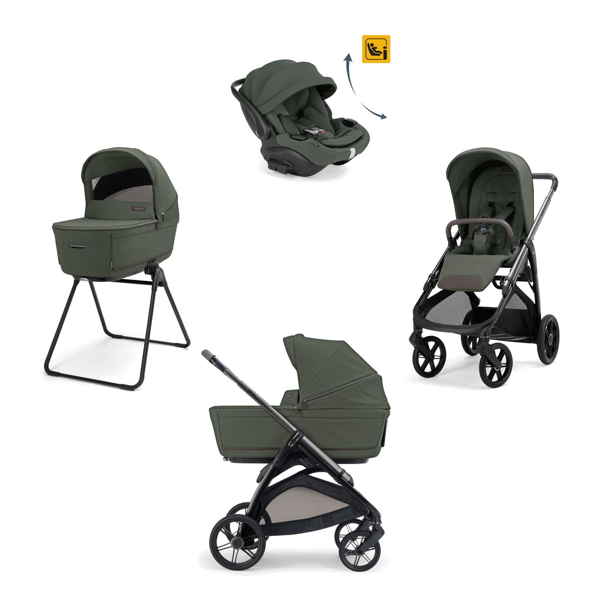 Trio Inglesina System Quattro Aptica con Darwin Infant Recline EVO | Passeggino Aptica, Culla Open Up, Seggiolino Auto Reclinabile e Stand Up