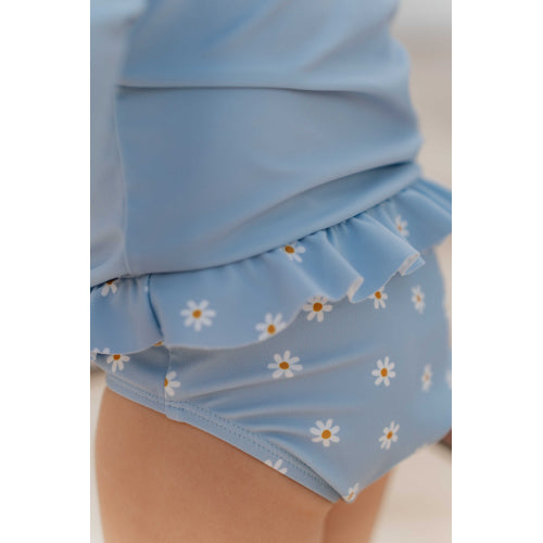 Costume mutandina con volant Little Dutch Daisies Blue | Protezione UPF 50+ per i primi bagni