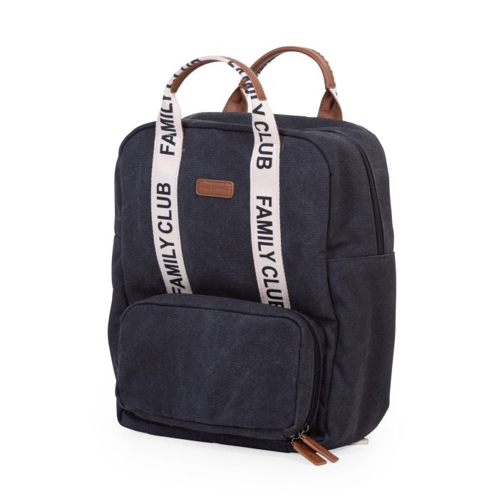 Zaino Fasciatoio Childhome Family Club Canvas Black | Borsa Cambio Neonato a Zaino in Tessuto Canvas Nero