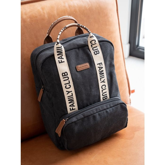 Zaino Fasciatoio Childhome Family Club Canvas Black | Borsa Cambio Neonato a Zaino in Tessuto Canvas Nero