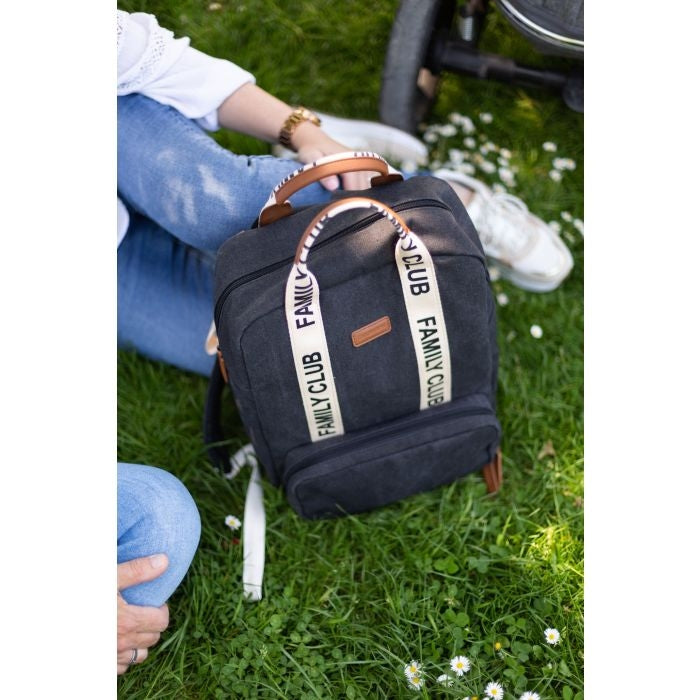 Zaino Fasciatoio Childhome Family Club Canvas Black | Borsa Cambio Neonato a Zaino in Tessuto Canvas Nero