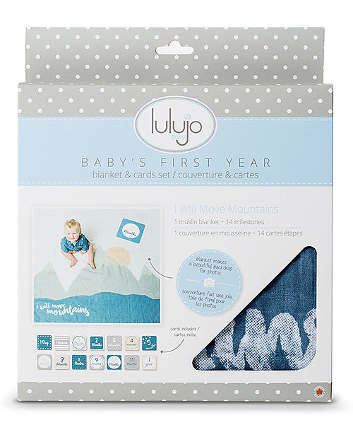 Kit Primo Anno Lulujo Baby's First Year I Will Move Mountains | Set Fotografico Neonato con Copertina in Mussola e Card Mensili