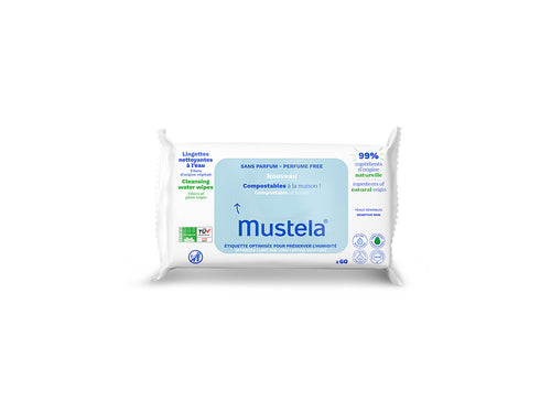 Mustela Salviette Cambio Pannolino Compostabili Senza Profumo – 60 Pezzi | 100% Fibre Lyocell di Origine Vegetale