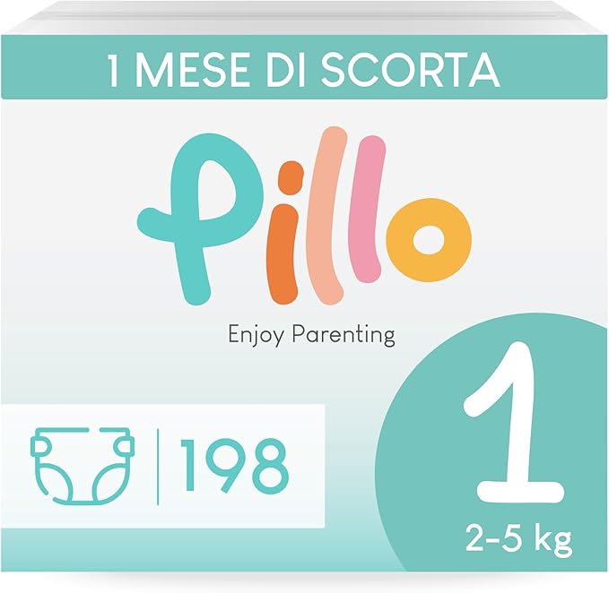 Pillo Pannolini Misura 1 Newborn (2–5 kg) – Confezione Scorta 198 pezzi (6×33)