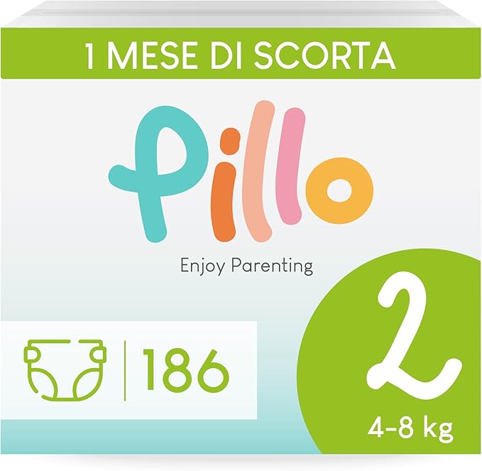 Pillo Pannolini Misura 2 Mini (4-8 kg) – Confezione Scorta 186 pezzi (6×31)