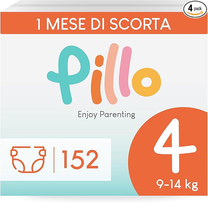 Pillo Pannolini Taglia 4 Maxi (9–14 kg) – Confezione Scorta 152 pezzi (4×38)